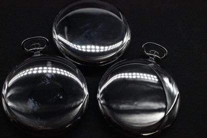 OMEGA- 3 montres de Gousset en métal argenté...