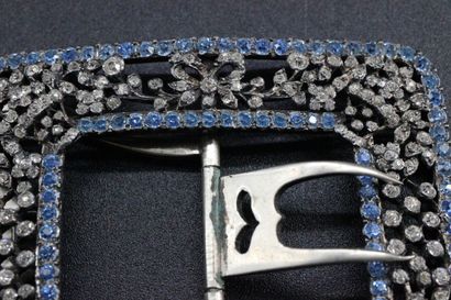 Silver shoe buckle ? adorned with blue and...