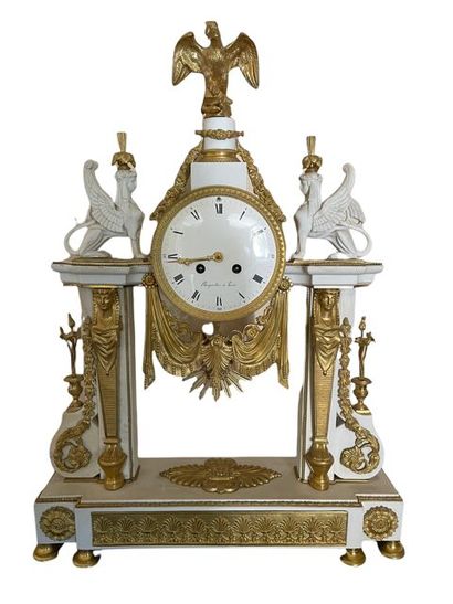 Portico clock in cookie and gilt bronze with...
