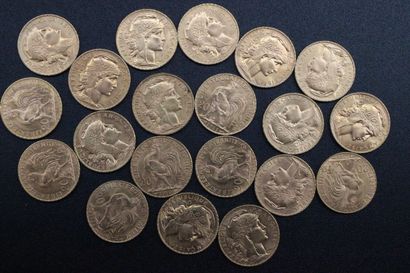 20 gold 20 franc coins with rooster 