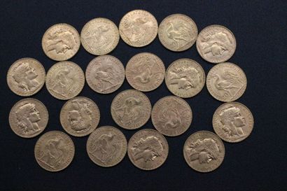 20 gold 20 franc coins with rooster 