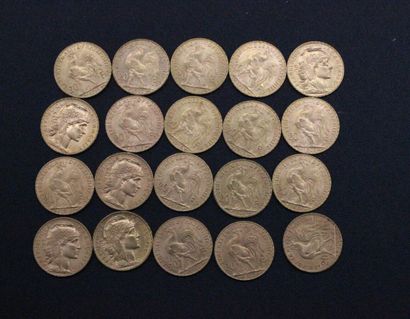 20 gold 20 franc coins with rooster 