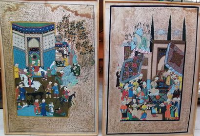 Pair of paintings on silk depicting Orientalist...
