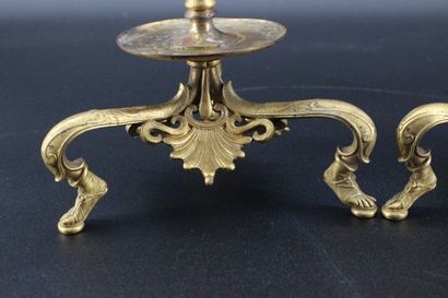Pair of ormolu candlesticks on tripod bases...