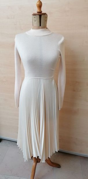 POLO RALPH LAUREN- Robe bi-matière blanche...