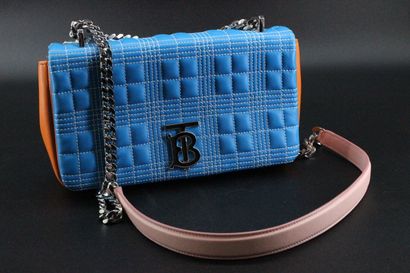 BURBERRY- Sac à main en cuir bleu et orange,...