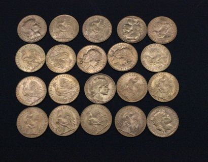 20 gold 20 franc coins with rooster 