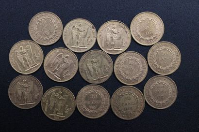 14 pieces of 20 francs gold République francaise...