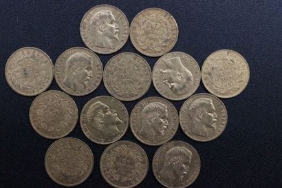 14 pieces of 20 francs gold Napoléon III...