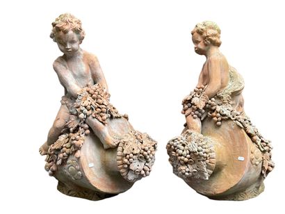 Pair of terra cotta groups representing the...