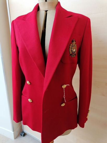 RALPH LAUREN- Veste rouge en laine, boutons...