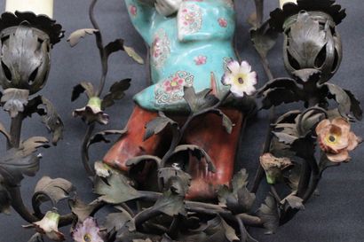 Pair of bronze sconces with Chinese figures...