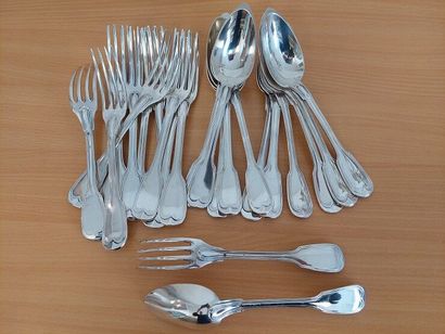 12 cutlery table filet solid silver 1°tittre...