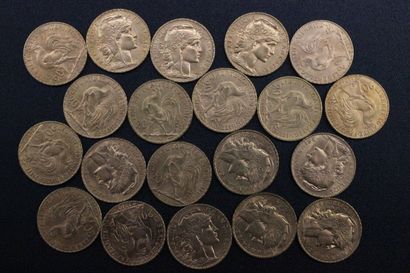 20 gold 20 franc coins with rooster