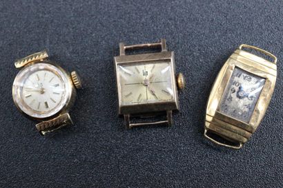 3 boîtiers de montres de dames en or jaune,...