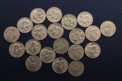 20 gold 20 franc coins with rooster