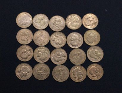 20 gold 20 franc coins with rooster
