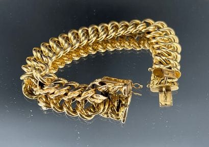 18k yellow gold large mesh ladies' bracelet,...