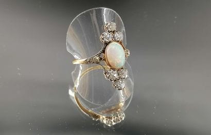 18k yellow and white gold navette ring set...