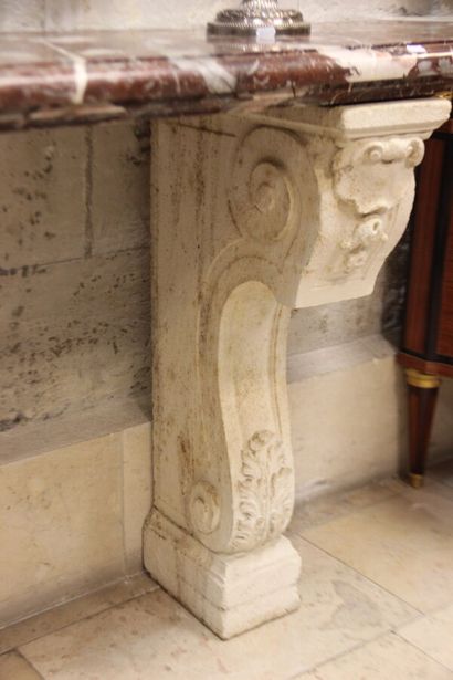 White-veined red marble console table, stone...
