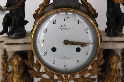 Portico clock in white, grey veined marble...