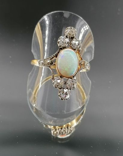 18k yellow and white gold navette ring set...