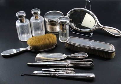 Crystal and silver travel toiletry set including:...