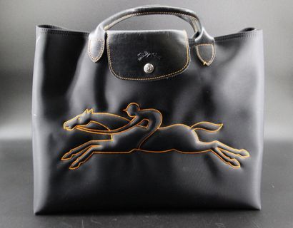 LONGCHAMP- Handbag in black synthetic fabric...