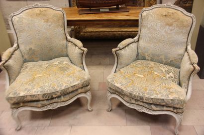 Pair of bergères in grey lacquered natural...