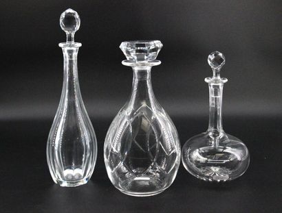 BACCARAT - 3 crystal decanters with stoppers...