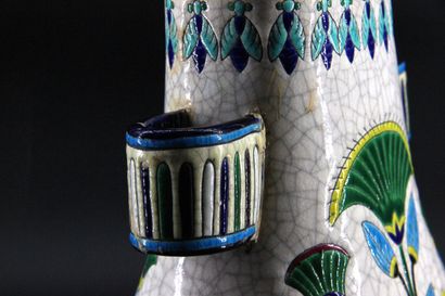 LONGWY - Enamel gourd vase. H 28 cm (accident...