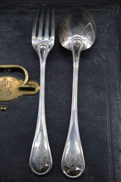 12 silver cutlery, filet pattern, Minerve...