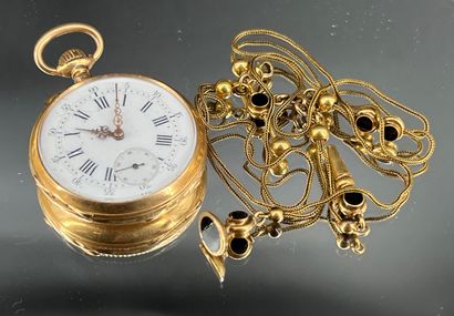 18k yellow gold gousset watch, white enamel...