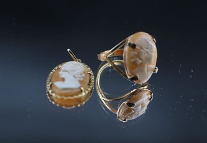 Lot comprising an 18k yellow gold cameo ring...