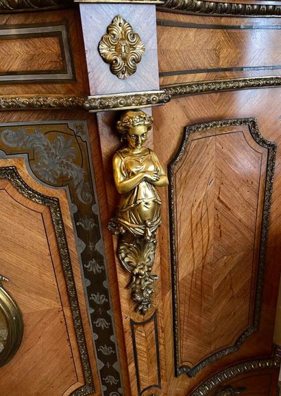 A Boulle veneer and marquetry piece of furniture,...