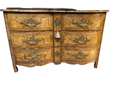 Walnut veneered crossbow-shaped chest of...