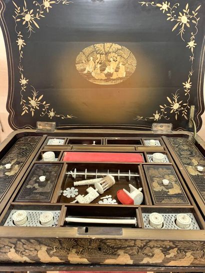 Canton lacquer work table, opening onto a...