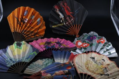 Set of 9 advertising fans on Champagne PERRIER-JOUËT,...