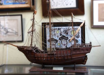 Varnished wooden ship model 