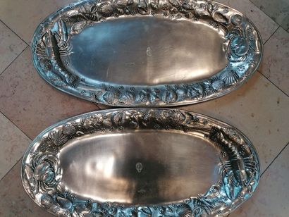 2 large pewter fish dishes. L 66 cm