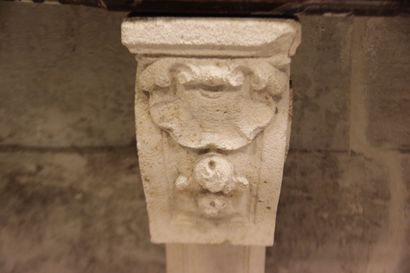 White-veined red marble console table, stone...