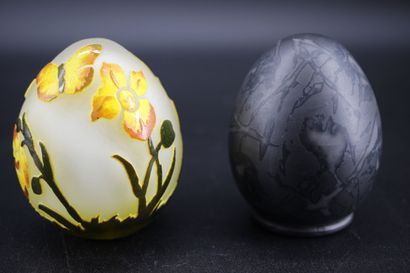 LA RAHERE - 2 glass or ceramic eggs with...