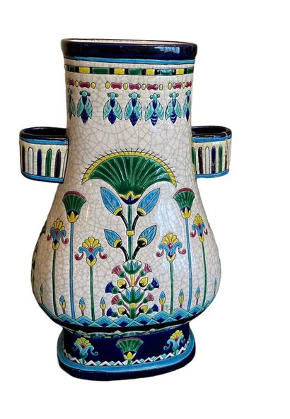 LONGWY - Enamel gourd vase. H 28 cm (accident...
