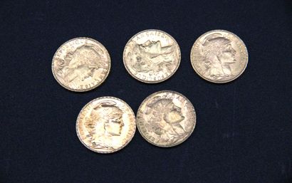 5 pièces de 20F or au coq (1905, 1906, 1909,...