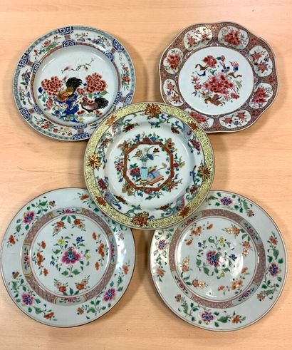 Set of 5 polychrome enamel plates, Compagnie...