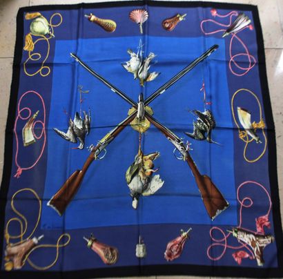 HERMES - Silk square decorated with hunting...
