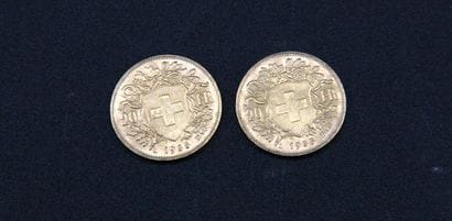 2 pièces de 20F or Suisse