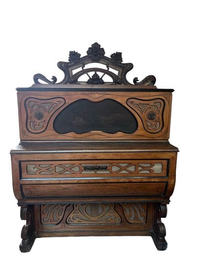ART NOUVEAU Natural wood player piano signed...