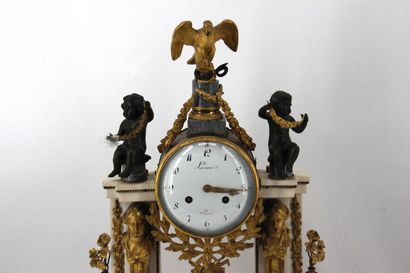Portico clock in white, grey veined marble...