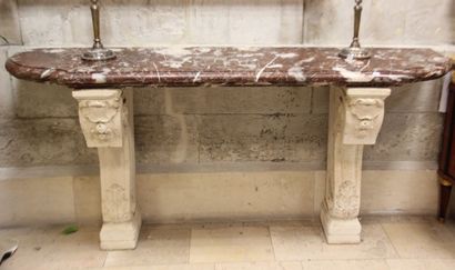 White-veined red marble console table, stone...